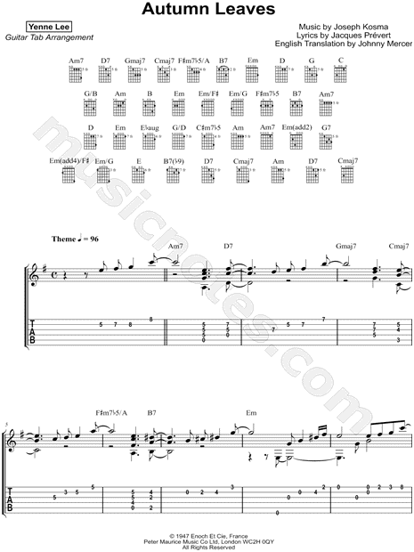 autumn leaves guitar tab fingerstyle